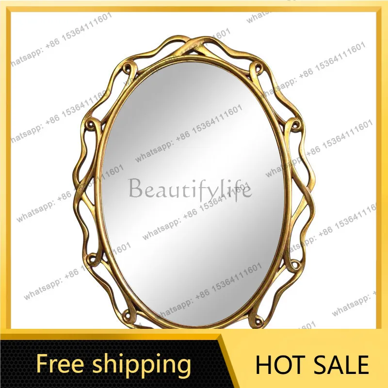 LS French Retro Bathroom Mirror Household Creative Toilet Wash Table Oval Entrance Makeup Mirror