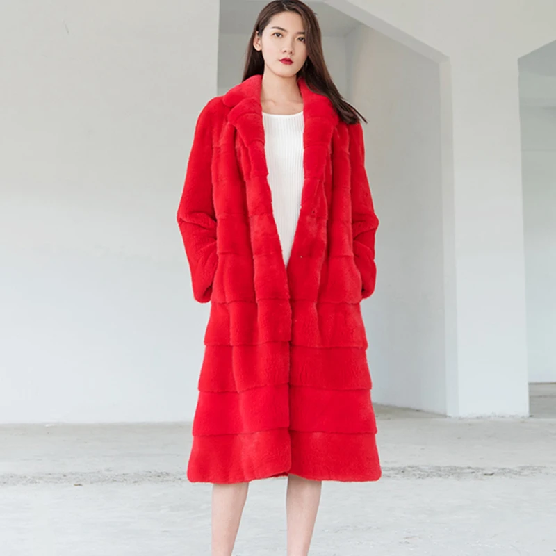 Ftangaiur Winter Female Import Velvet Mink Fur Coat Turn-Down Collar Mink Coat Women Jacket X-Long Natural Real Mink Fur Coat