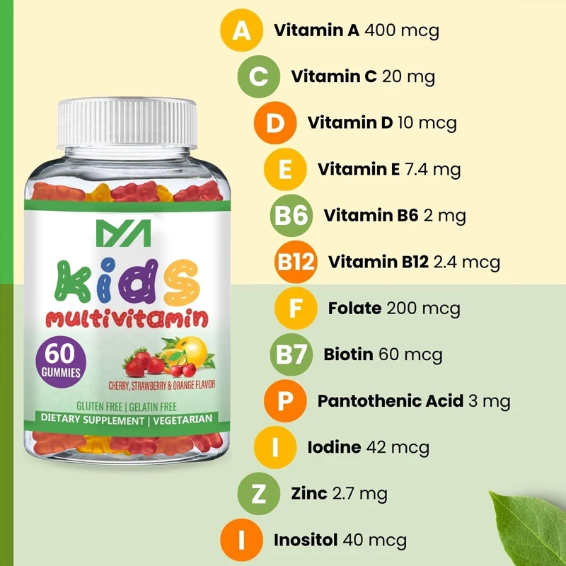 Nutritional Children's Halal Soft Candy Vitamin | Contains vitamins C, D, zinc, A, E, B6, B12, biotin | Non GMO and vegetarian