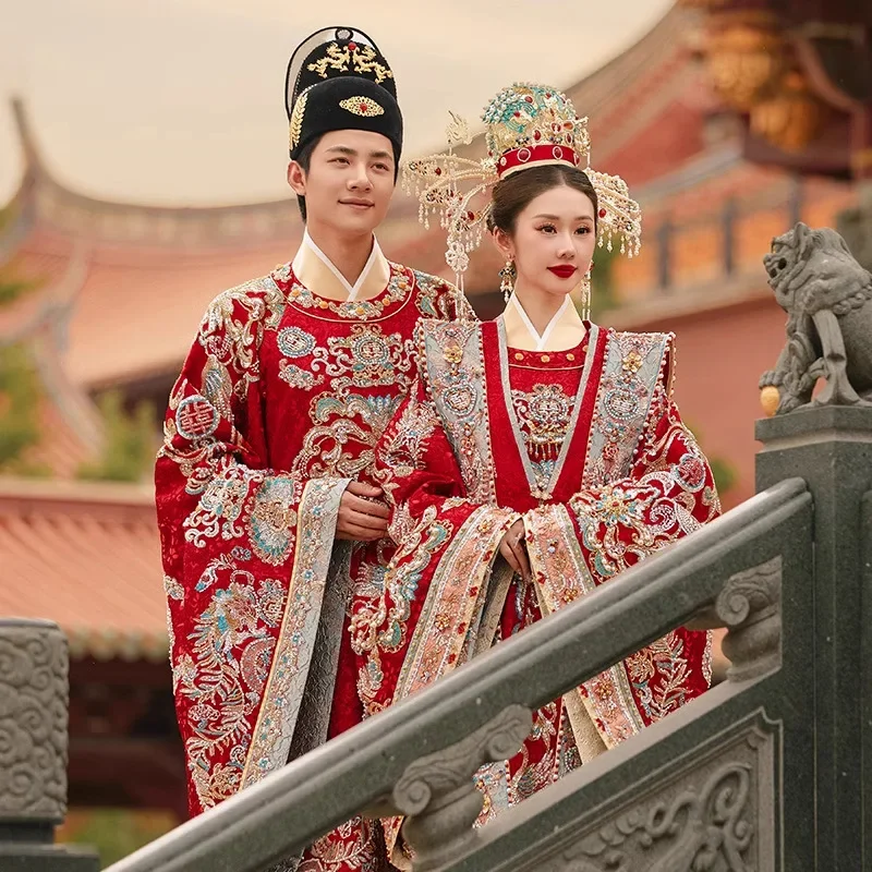 Ming-made Hanfu Wedding Clothes Men's and Women's Suits Senior Heavy Industry Bride Wedding Ancient Wedding Clothes Phoenix