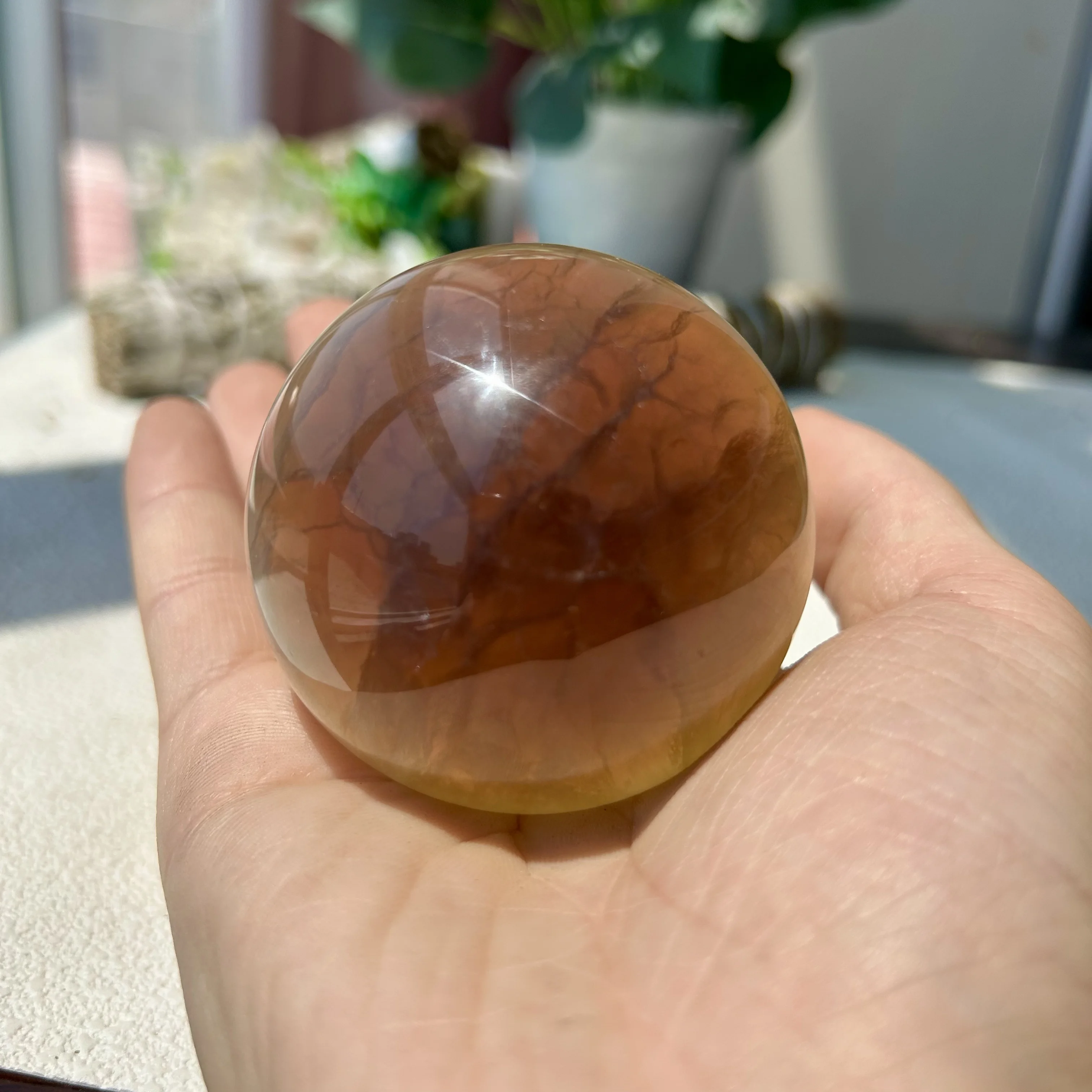 

Natural Brown Fluorite Quartz Crystal Sphere Healing Reiki Home Decor Gift 8th 405g 62mm