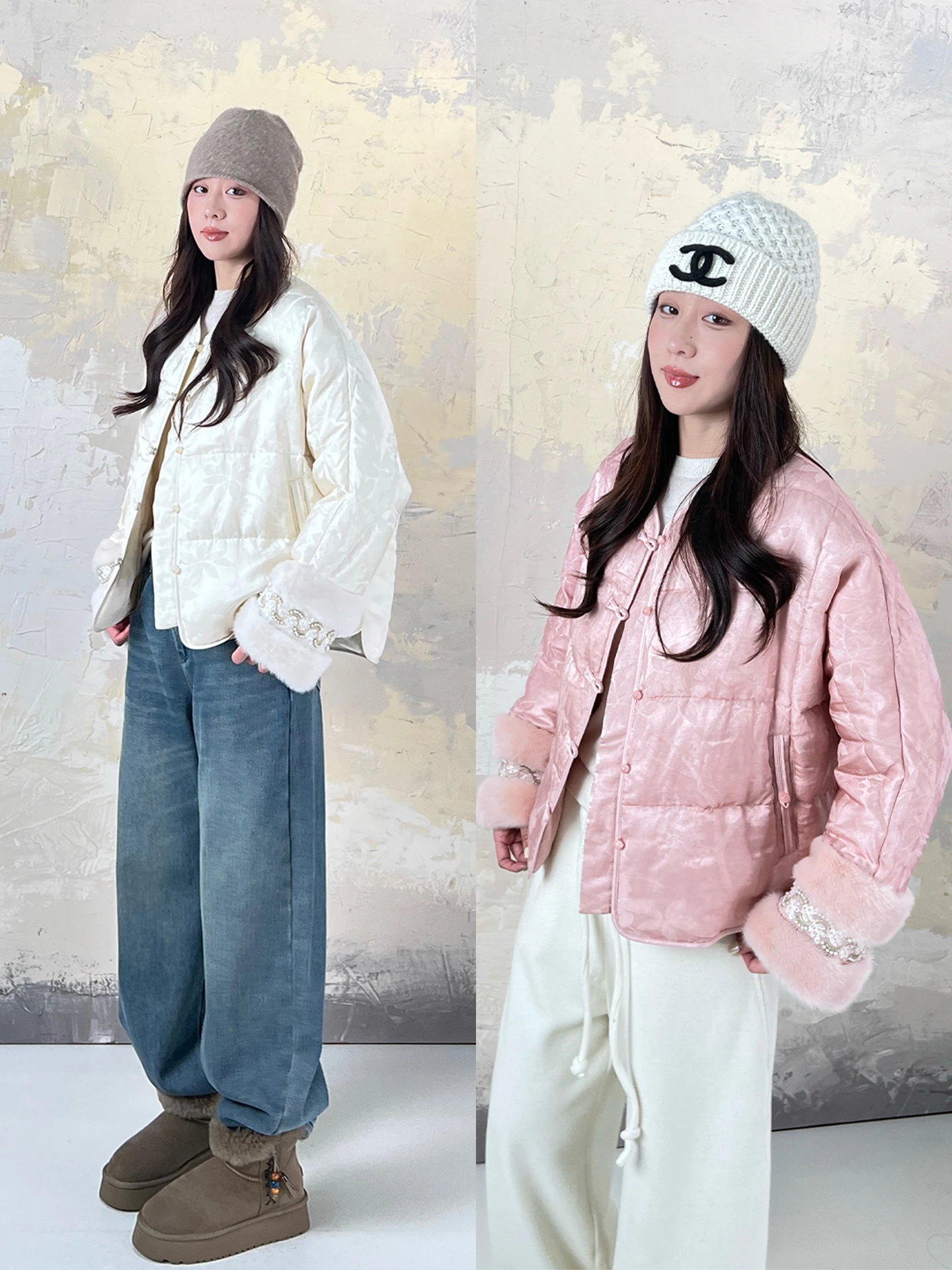 

Mink Fur Patchwork 90 White Goose down Jaet 2025 Winter New National Sle Button Embroidered Texture Goose down Coat