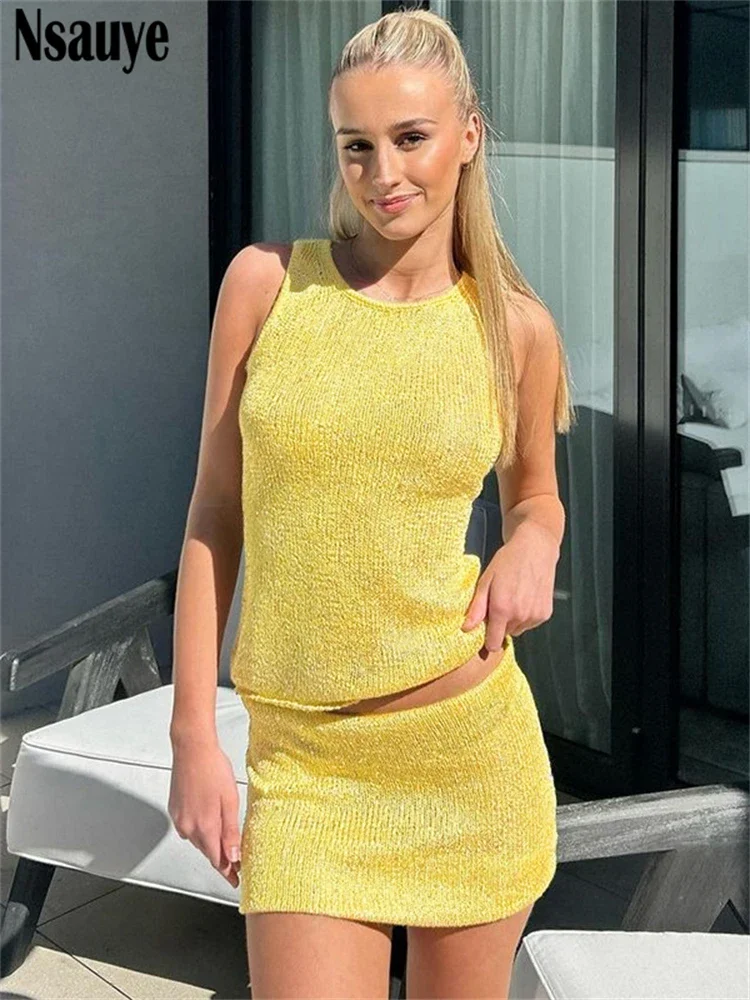 

Nsauye 2024 Summer New In Matching Sets Beach Crop Top And High Waist Mini Skirt Outfits Holiday Fashion 2 Piece Dress Set 2024