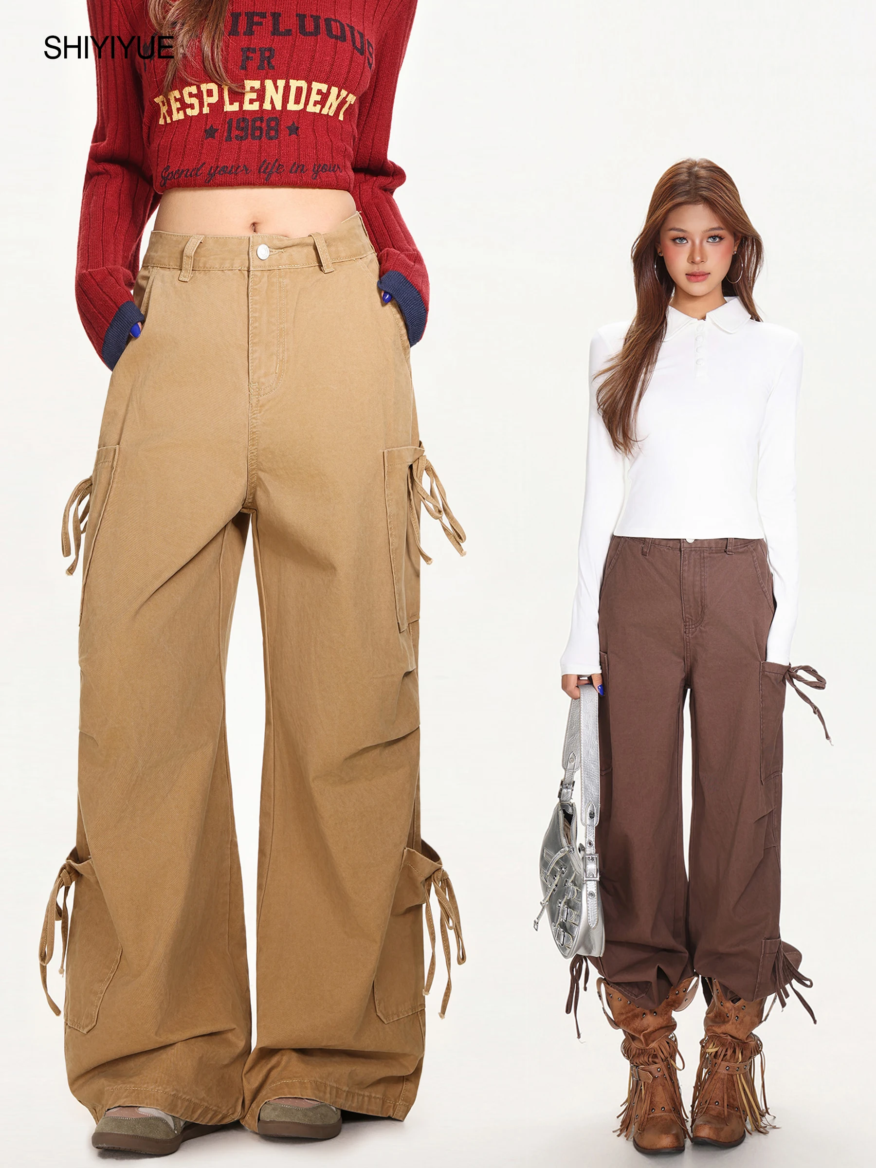 

Женские джинсы с высокой талией и широкими штанинами, осенне-зимние, в рабочем стиле, свободного кроя, с поясом, синие