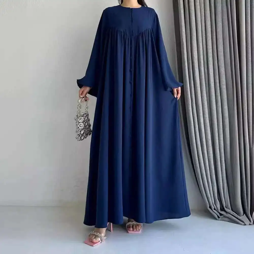 

2025 Autumn New Solid Color Round Neck Simple Style Comfortable and Casual Loose Jumpsuit Long Skirt Dubai Luxury Islam Elegant