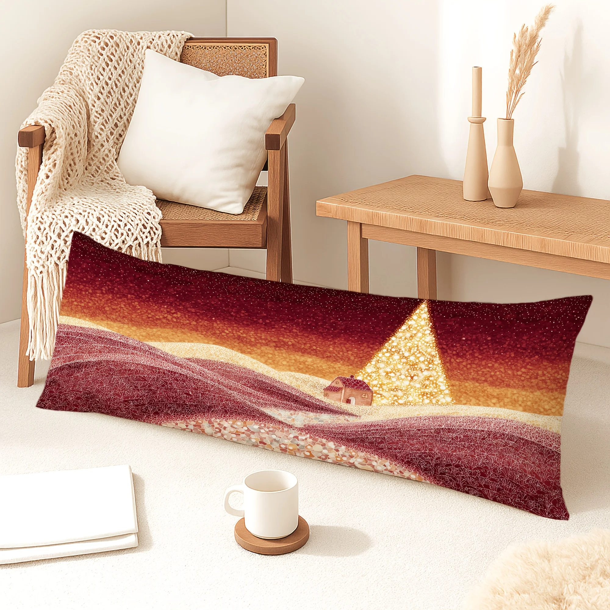 1pc Body Pillowcase, Christmas Decoration, Modern Exquisite Art, Christmas Tree, House, Starry Sky, 20*54 Inches, Suitable for L