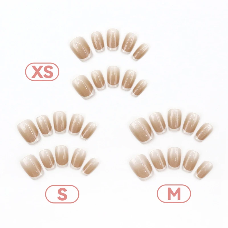 30Pcs French Pearlescent Glitter Short Square False Nails With Jelly Adhesive Detachable Full Cover Artificial Press On Nails