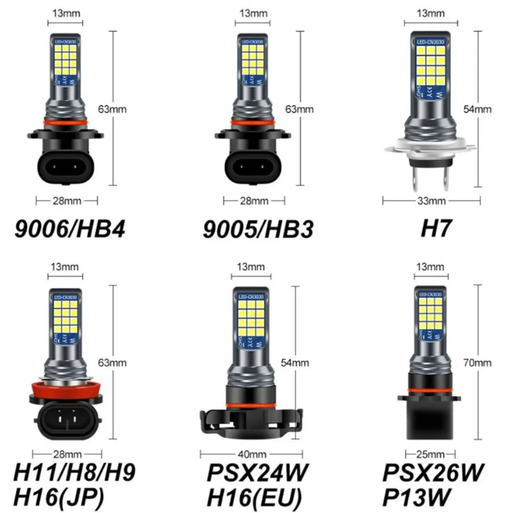 Car LED Fog Light H11H7 9005 9006 with Flashing Emergency Warning Strobe Led Light 9005 9006 H3 880 88112V 24Leds Auto Lights