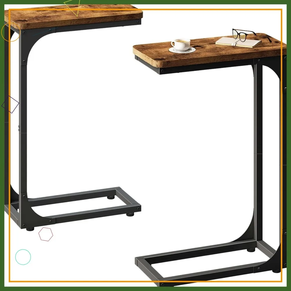 

Set of 2 Narrow C-Shaped Side Tables, Slim Farmhouse Design, Rustic Brown, 7-inch Width for Living Room or Bedroom
