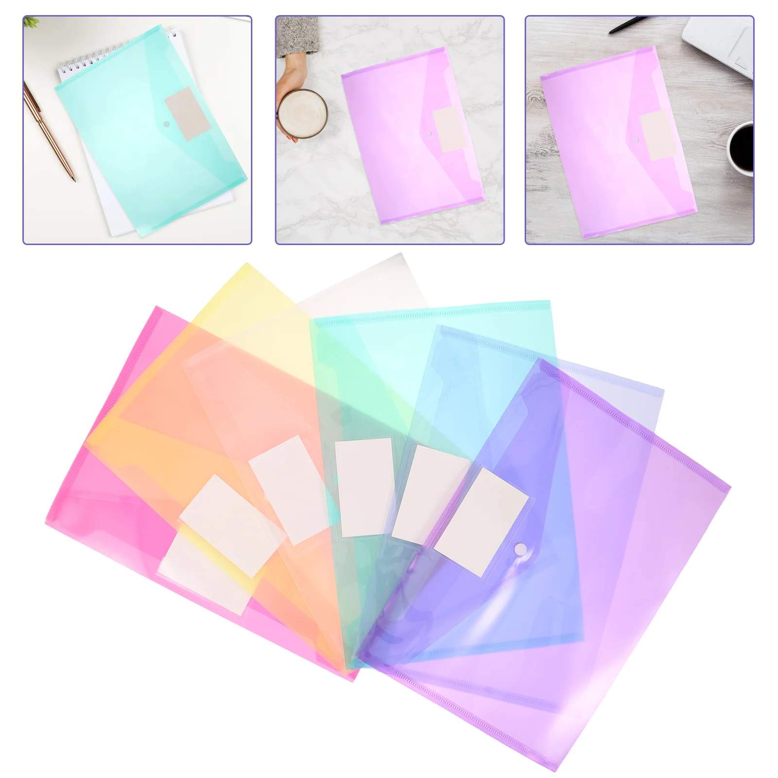 

6pcs Plastic Envelopes Button Design File Document Folders Thick Transparent Document Holders Storage Bags Lightweight Portable