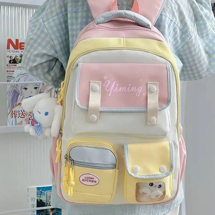 กระเป๋าเป้สะพายหลังหลายชั้น ปี 2025 สำหรับนักเรียนมัธยมต้น สีครีม แฟชั่นคุณภาพสูง สำหรับเด็กผู้ชายและเด็กผู้หญิง