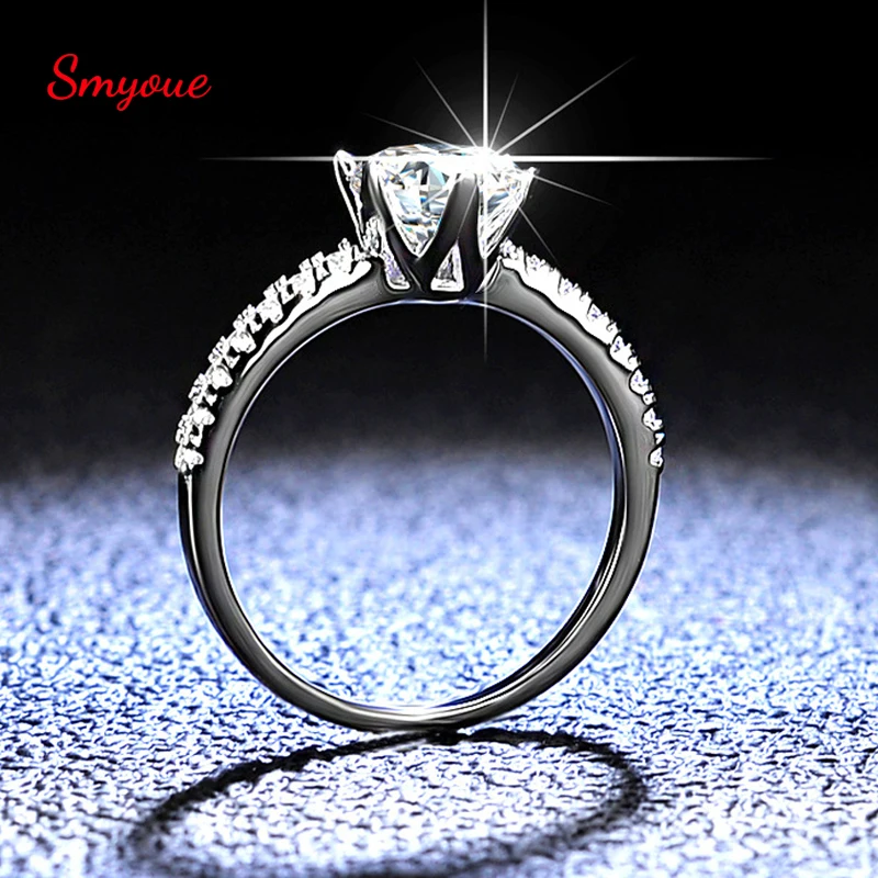 Smyoue 1 CT Moissanite Engagement Rings for Women White Gold Color 925 Sterling Silver Round Cut Promise Ring for Her Jewelry