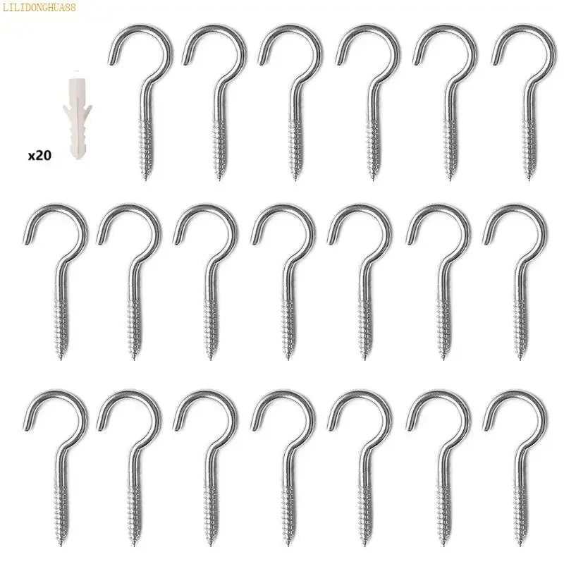 K1AE 20 Pcs Tapping Screws Hook String Lights Hooks Household Ceiling Screw Hooks For Outdoor Lights Birdhouses