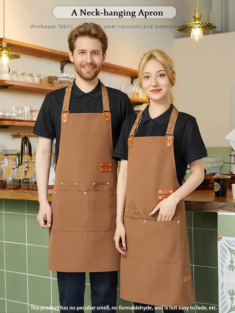 

Heavy-Duty Waterproof Canvas Apron with Protective Sleeves - Stain Proof Design for Food Service Flower Shops & Beverage Stores