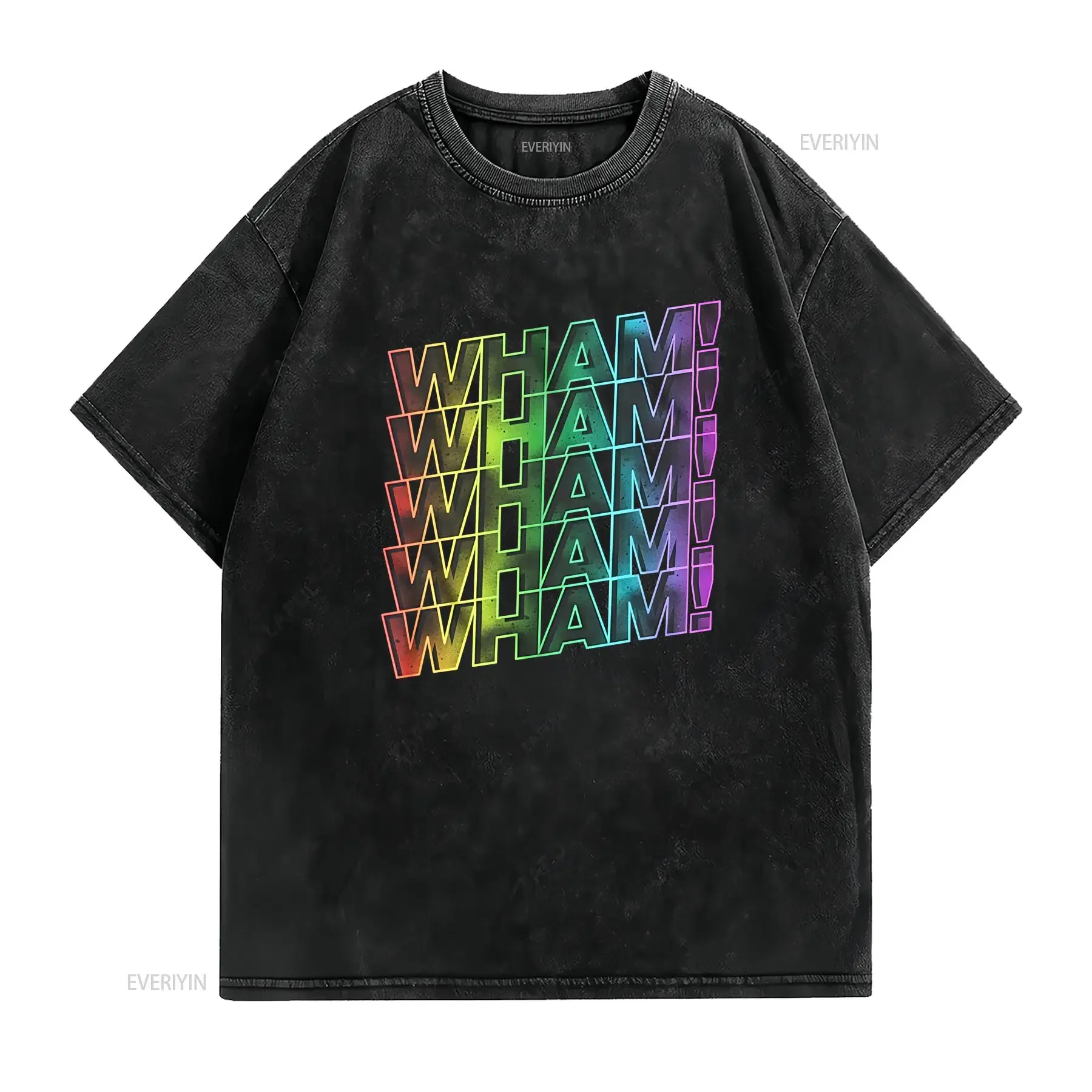 Wham Rainbow Logos Smoke Adult T Shirt vintage Washed homme fashion Top For Everyday Wear Casual Stretched graphic streetwear