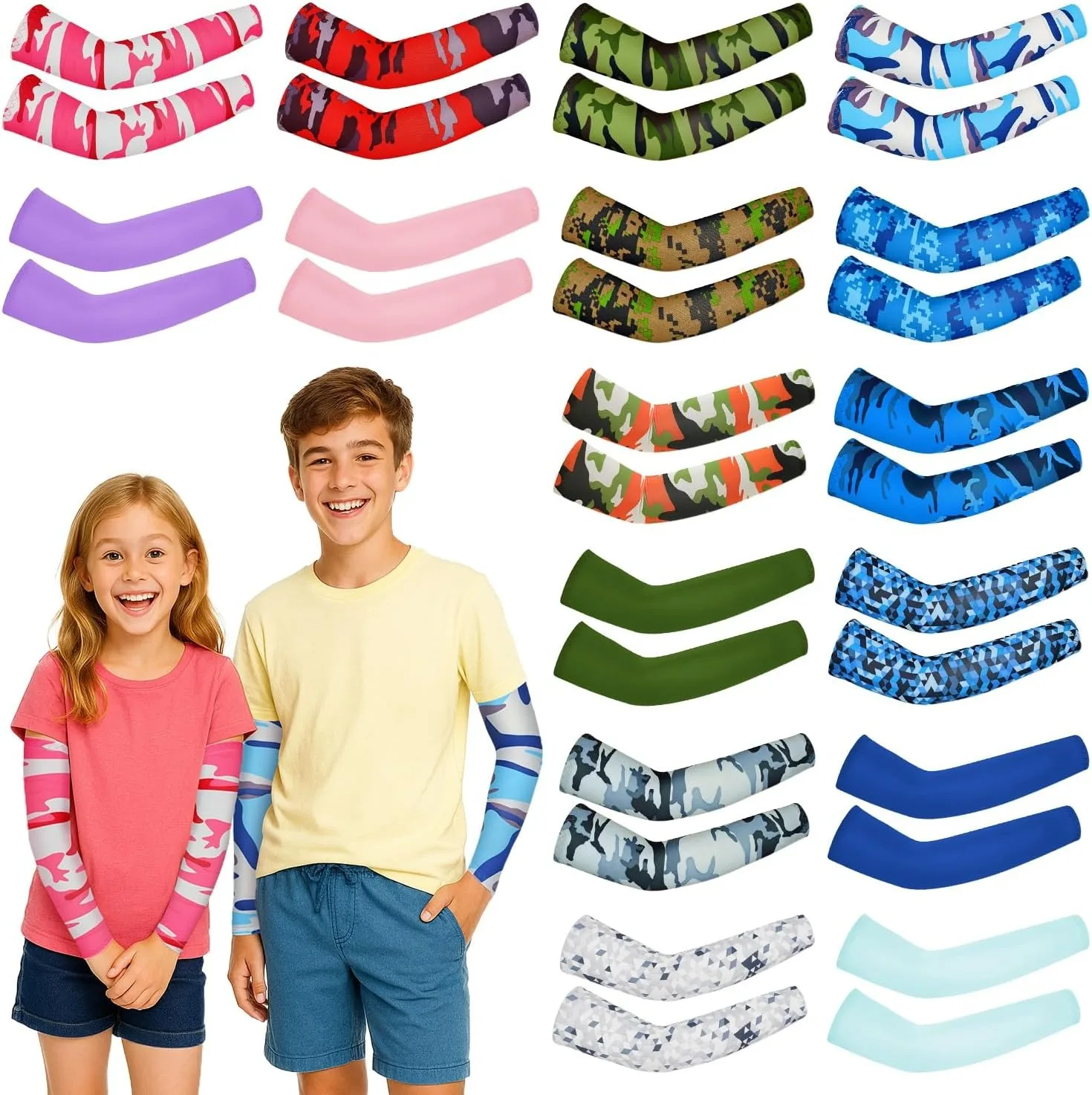 1Pair Arm Sleeves for Kids Youth Football Basketball Baseball UV Sun Protection Cooling Compression Sleeves
