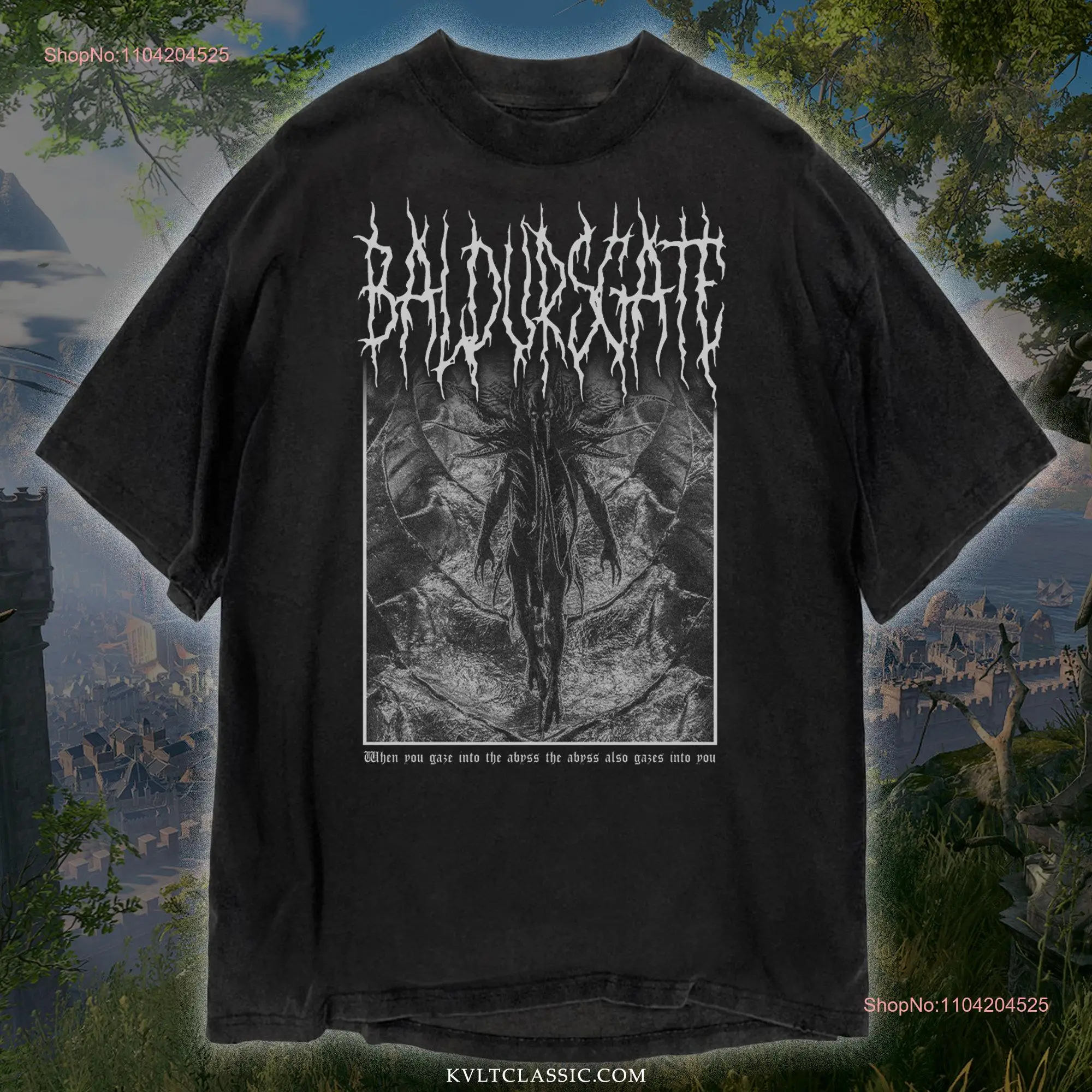 Baldurs Gate 3 T Shirt Black Metal Mindflayer Illithid Game long or short sleeves