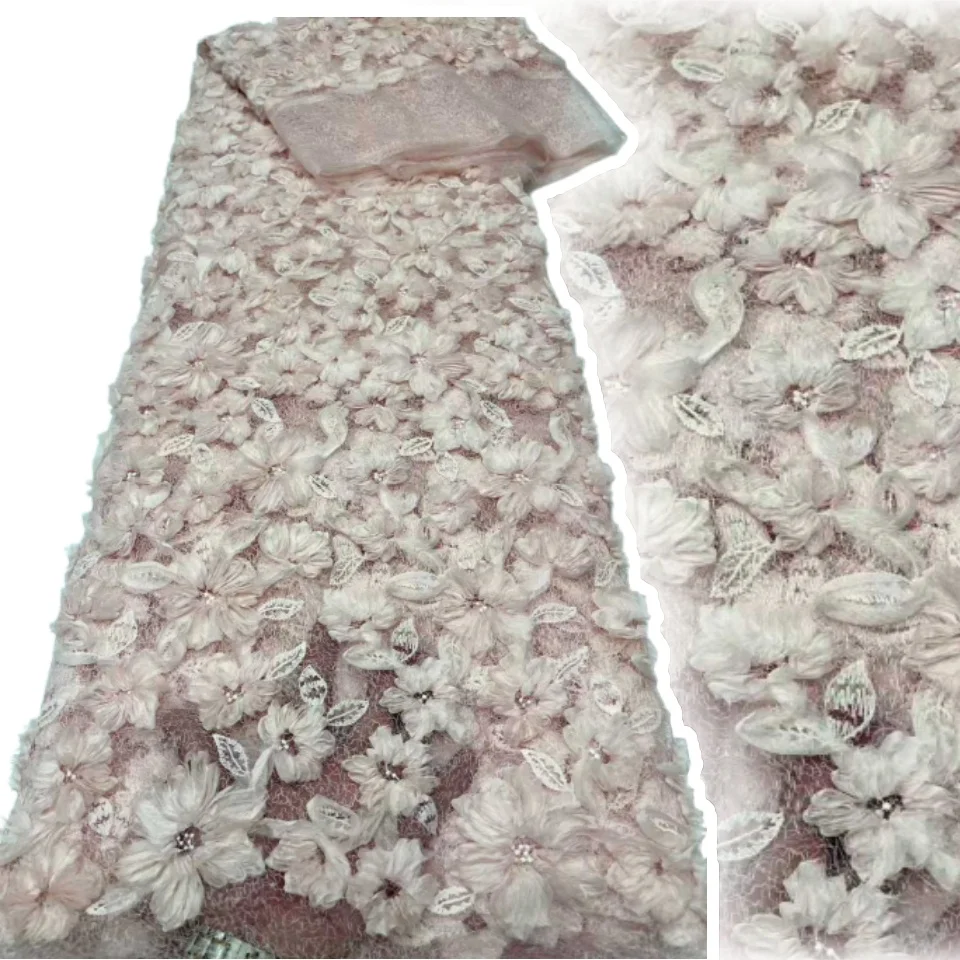 

Надежная ткань розового цвета шампанского с 3D-цветами и блестками, вышивка для одежды для выступлений, растительный цветочный узор, 5 лет, TP1451