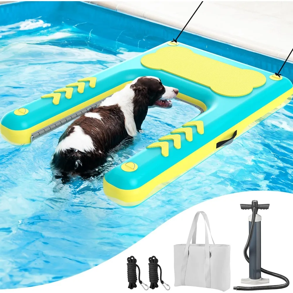 

Inflatable Dog Pool Ramp, 59"x 39" Extra Large Dog Boat Ramp for Dogs Up to 240 lbs for Lakes Docks, Non-Slip Puncture-Resistant