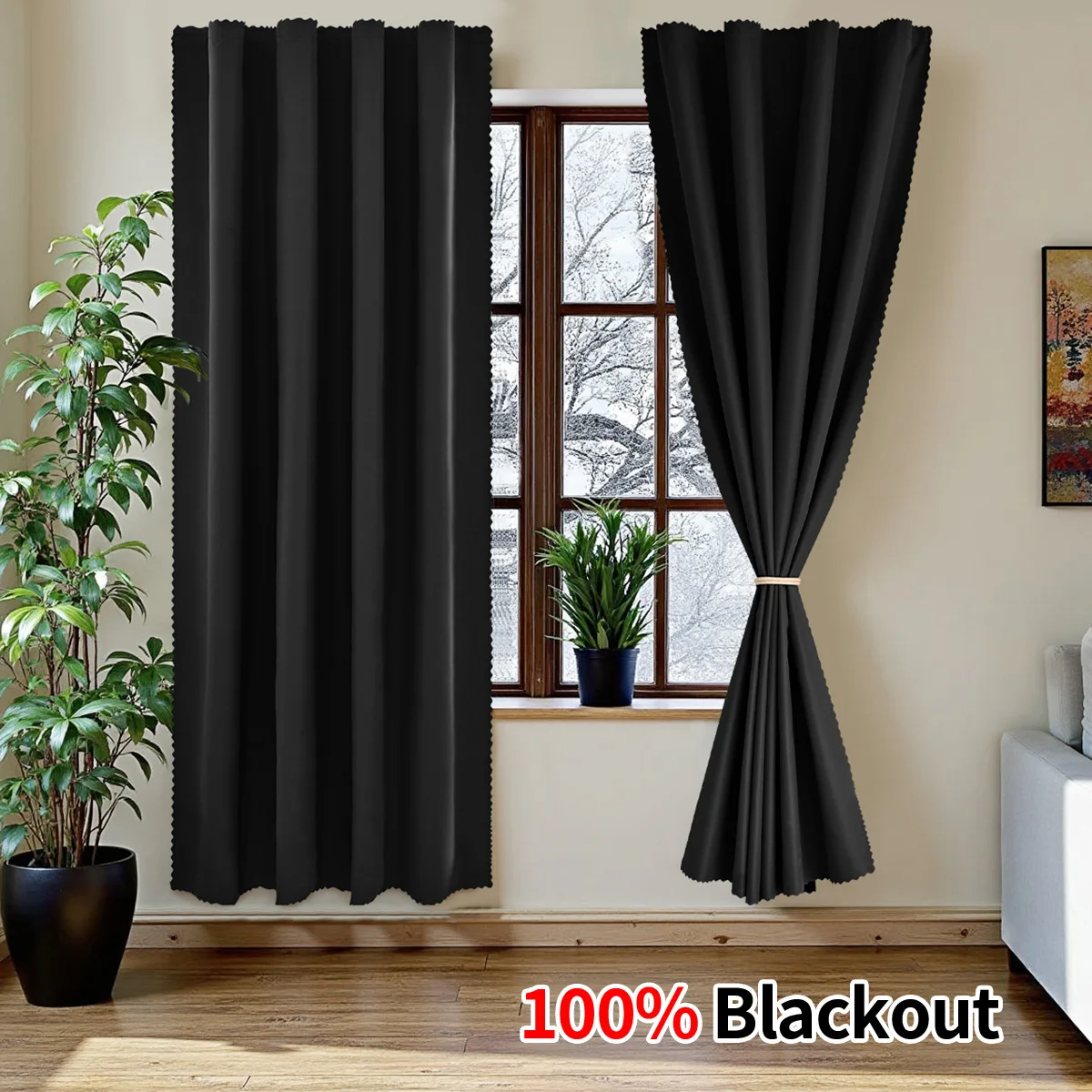 100% Blackout Curtain Thin Laminated Sunshade Curtain with Four-Sided Easy Installation Velcro Full Blackout Living Room Curtain