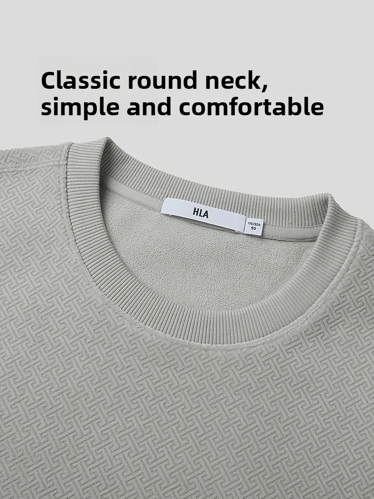 HLA Home round Neck Fleece Lined Casual Men's Slim Fit Sweatshirt Winter Warm Simple Top Polyester Spandex Blend Long Sleeve