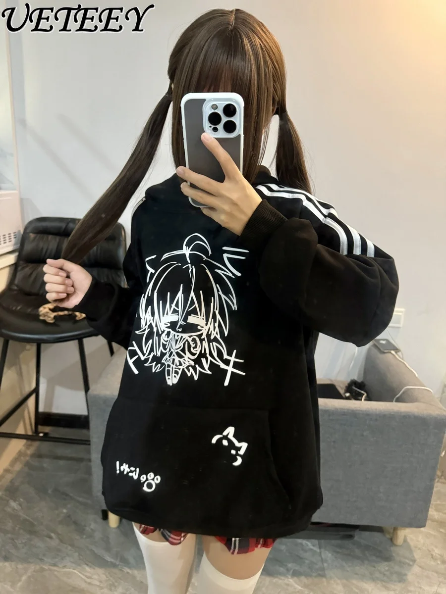 

Couple Fleece Long-sleeved Jacket Autumn and Winter New Japanese Cartoon Print Sweet Girls Versatile Hooded Sweatshirt