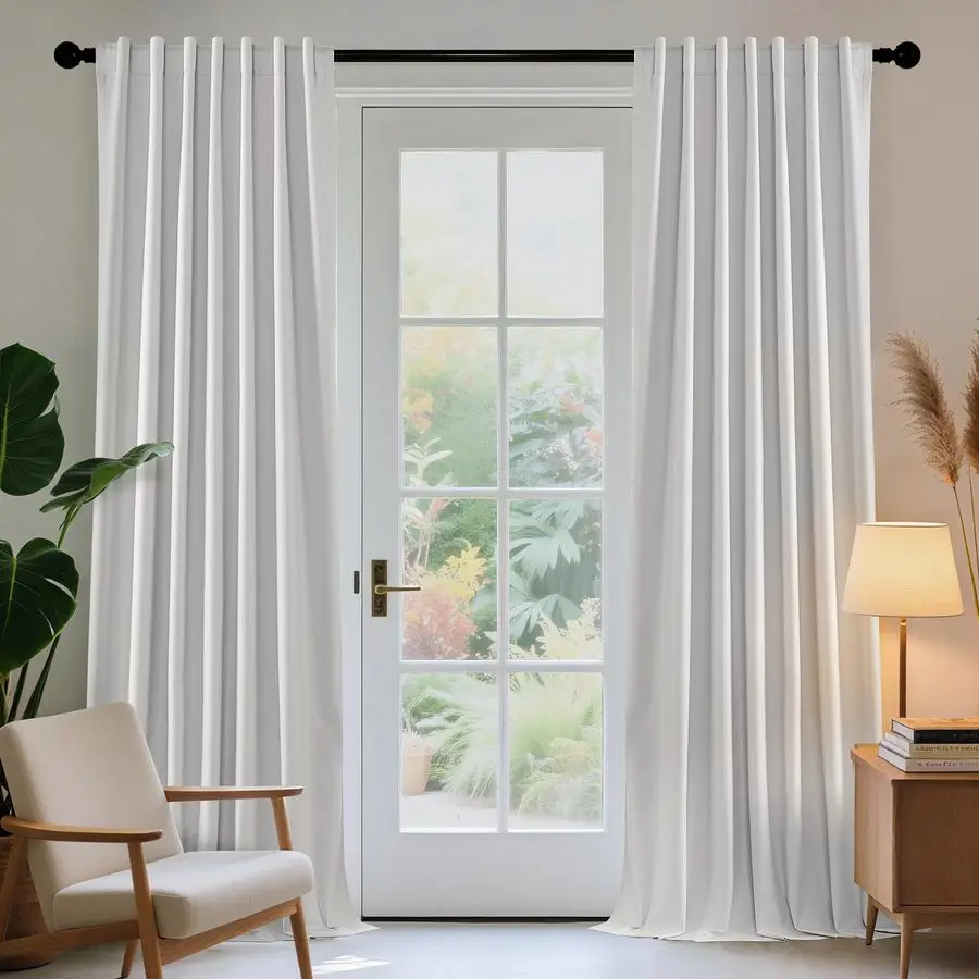 

White Blackout Curtains 96 Inches Long 100 Blackout Curtain 2 Panel Set, Rod Pocket amp Back Tabs Thermal Insulated Window Drape