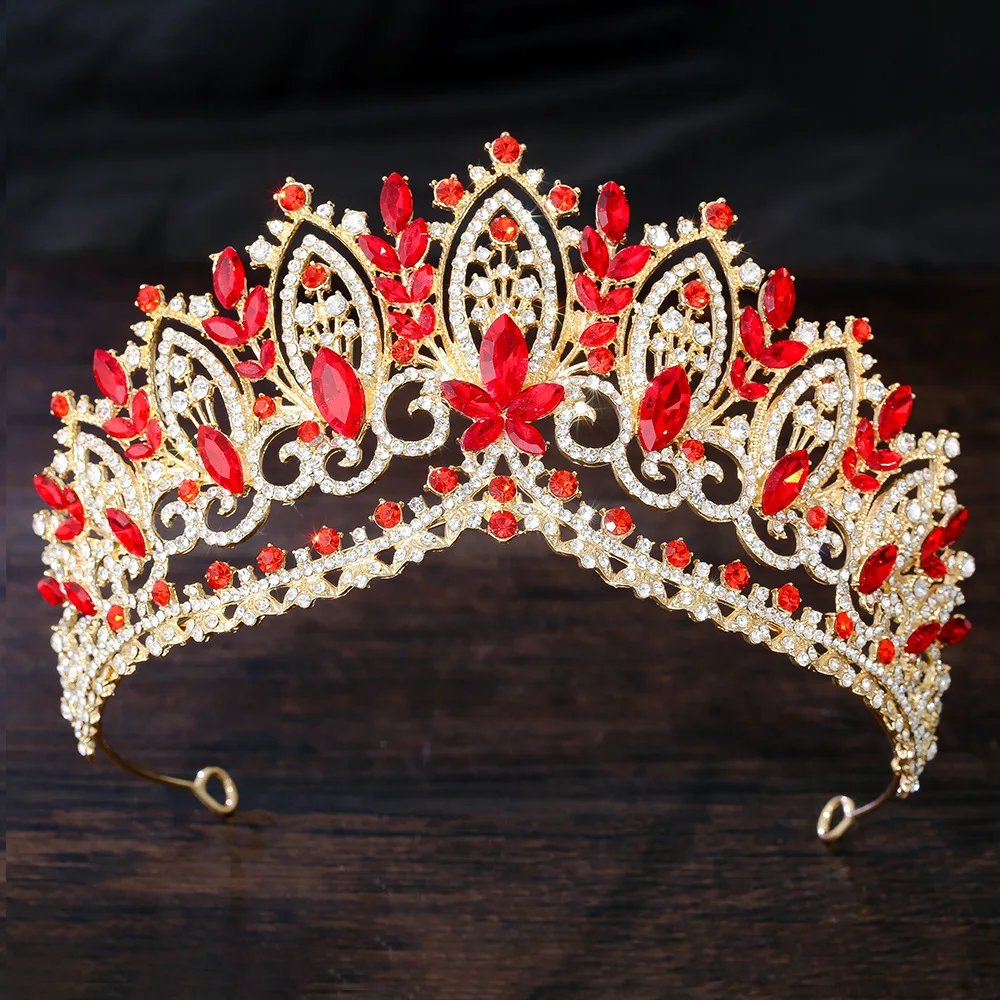 

Silver pink alloy crystal crown headwear for brides, high-end hair accessories, European and American crowns, Baroque style