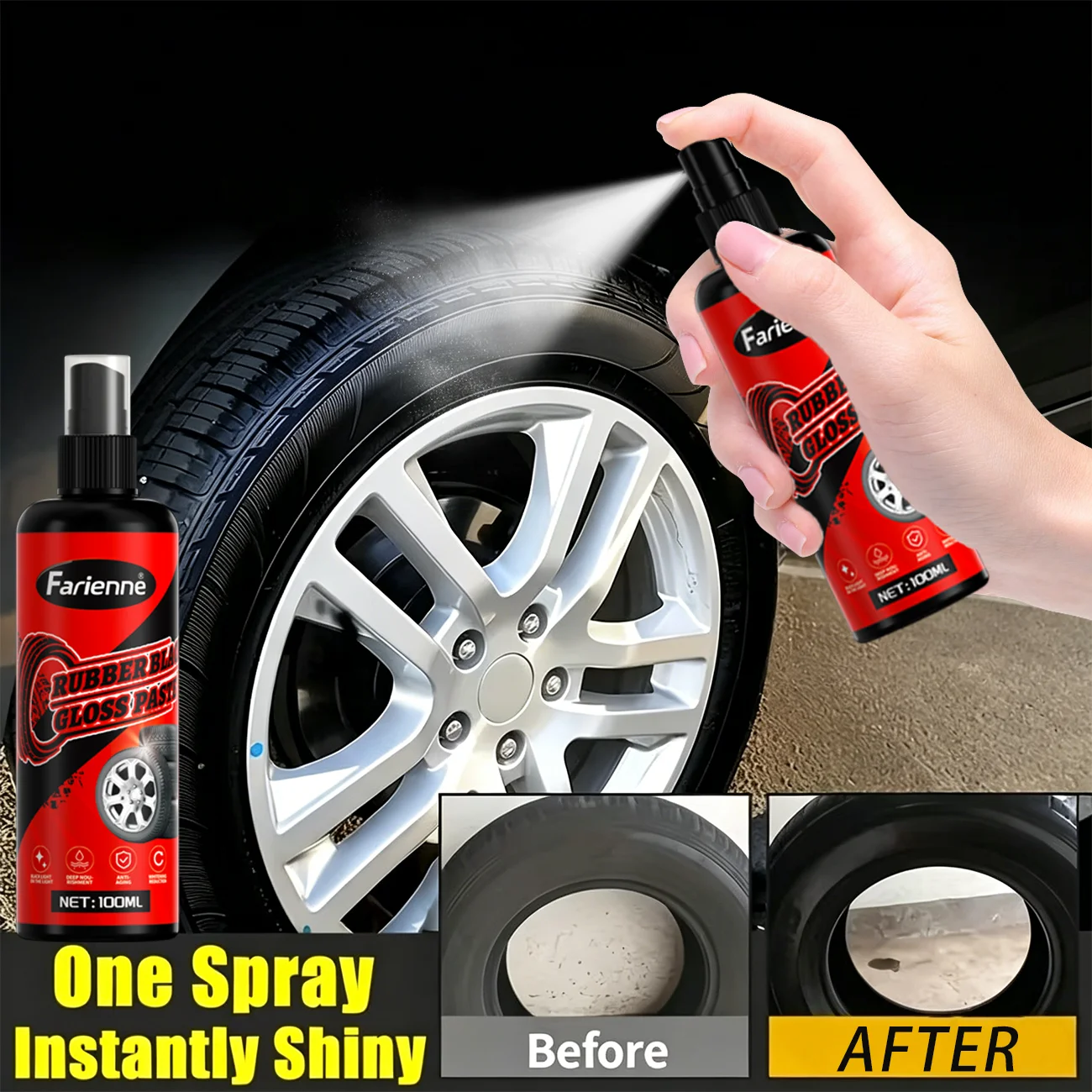 Farienne 100ml Auto Interior Dashboard Trim Cleaner Refreshing Spray Anti-Aging Black Shine Care for Plastic & Rubber Surfaces