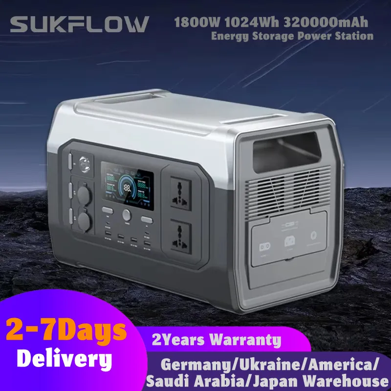 

1024Wh 1800W Camping Portable Power Station LiFeP04 Battery Powerstation Solar Generator Power Bank For Outdoor Tent Travel