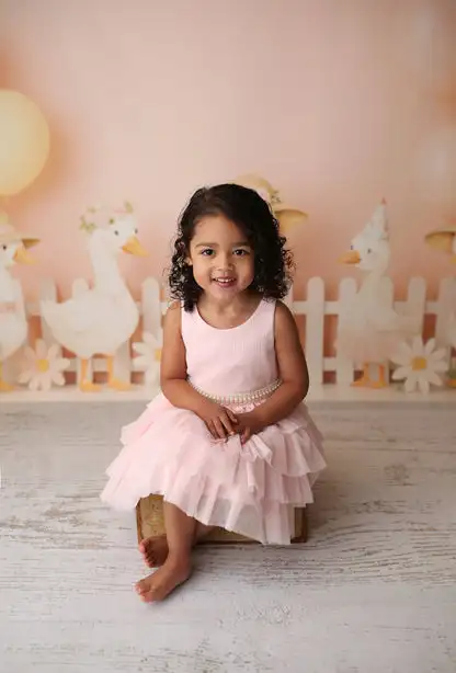 Pink Silly Goose and Daisy Backdrop Kids Adult Photography Props Balloon Arch Child Baby Cake Smash Photocall Backgrounds
