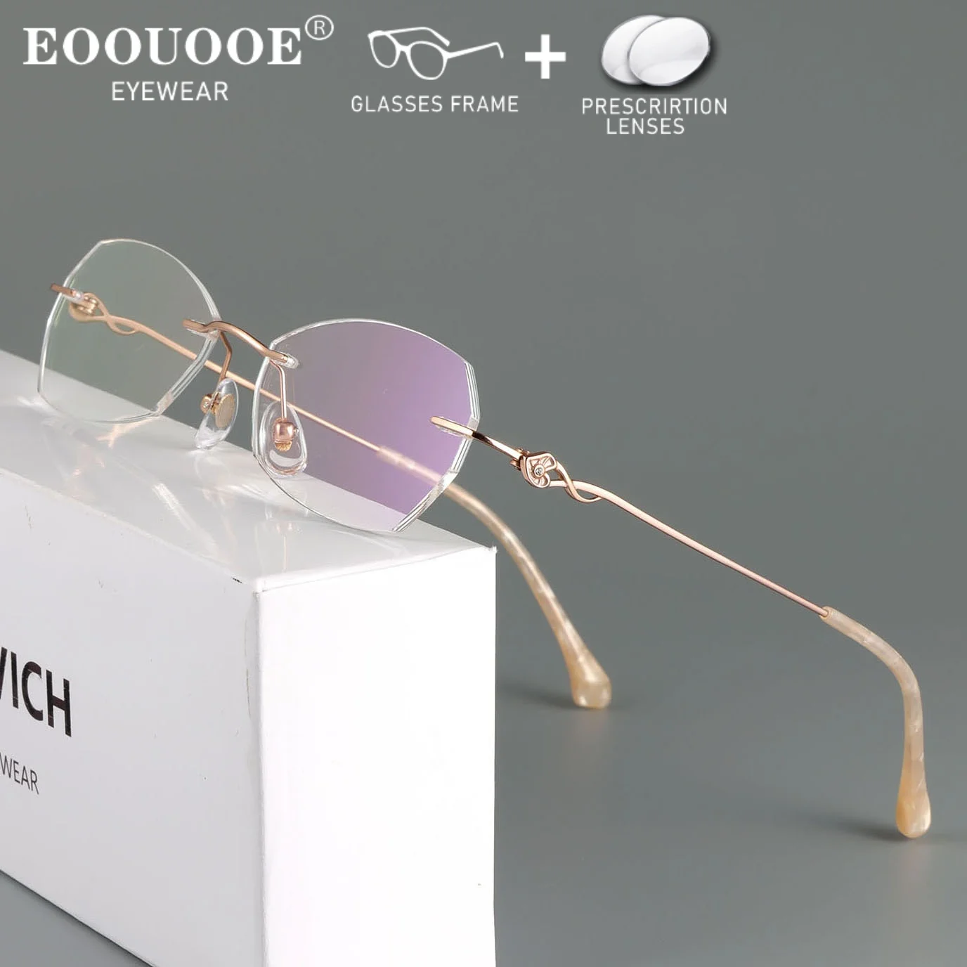 Women Pure Titanium Optical Eyewear Rimless Glasses Prescription Myopia Reading Progressive Multifocal Lenses Anti Blue Light