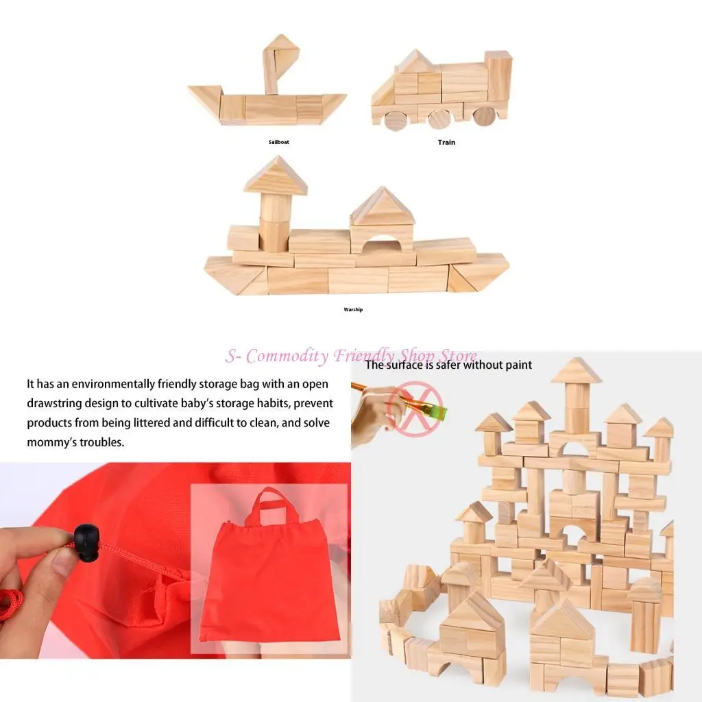 

85AE 100PCS/Set Wooden Blocks Set For Toddler Creative Learning Educational Toy Easy Storage Design Fine Motor Skill Practice