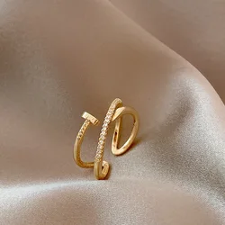 Classic Fashion Couple Ring, Copper Zirconia Women's Adjustable Ring, Fashion Gold Metal Crystal Needle Ring