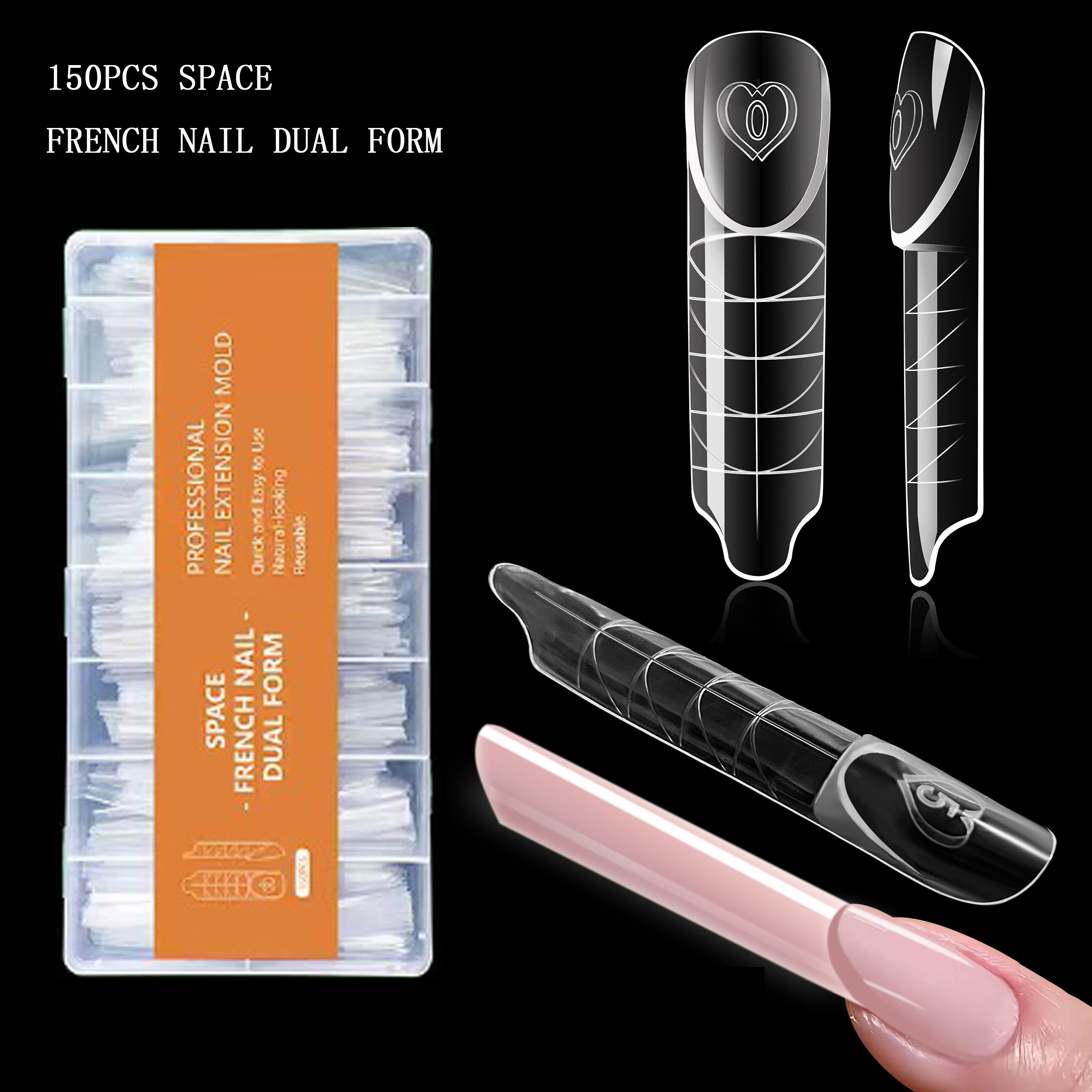 150 moldes de uñas francesas reutilizables, forma de stiletto y bailarina, para extensión de uñas, herramienta para gel constructor de uñas