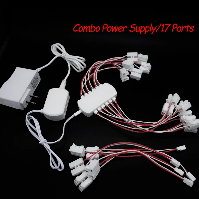 Fonte de alimentação combinada de saída de 17 portas 3v/12v ac/dc adaptador de energia ferroviária/ferrovia/tren layout modelo conexão de luz