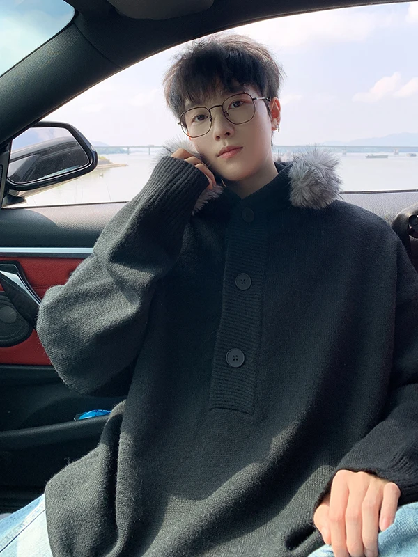 

Men's Heavyweight Vintage Hooded Sweater Lazy American Sle Knitted irt Long Sve Warmth Casual Wear for Youth