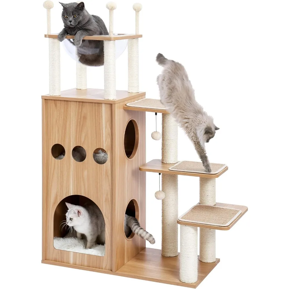 

Modern Cat Tree for Large Cat, Wood Cat Tower Heavy Duty with Scratch Post for Indoor Big Cats, 51" Extra Tall Cat Con