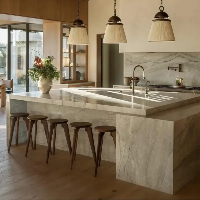 Modern Minimalist Natural Marble Kitchen Island Custom Countertops for Open Kitchen Villas