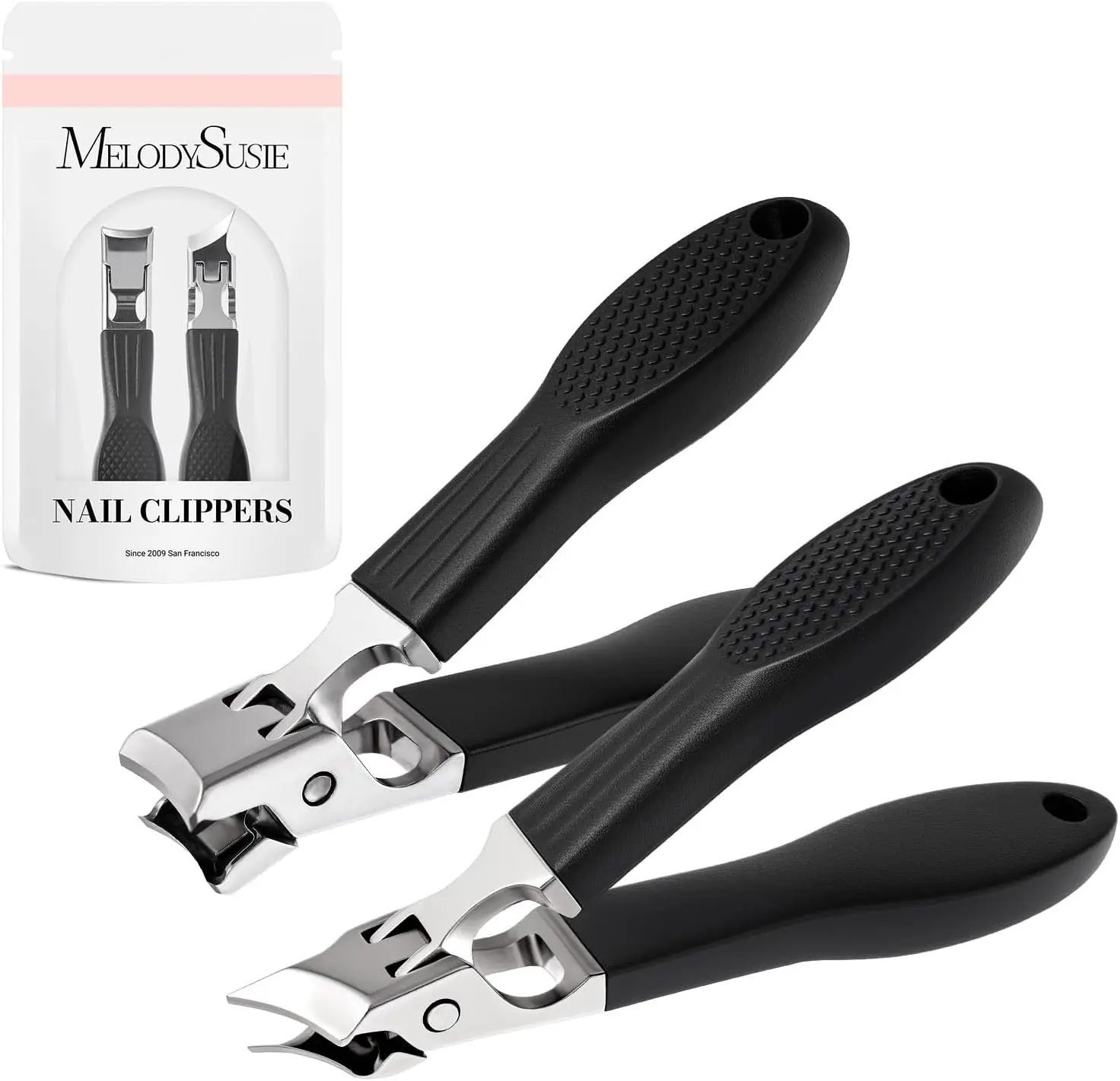 

Wide Jaw Opening Nail Clippers Set, 2 Pcs Toenail Clippers for Seniors Thick Nails, Anti-Splash Curved & Slanted Nail Clippers with Catcher