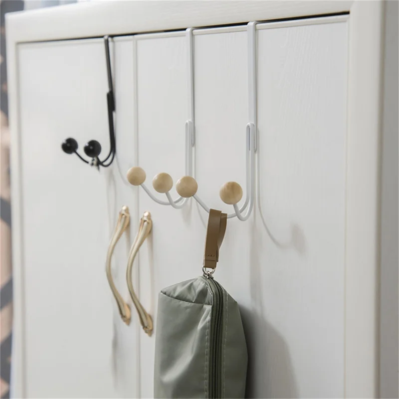 

Over The Door Double Hanger Hooks Free Punching For Hanging Hats Bags Holder Tie Scarf Key Hook Clothes Coats Rack Towel Shelf