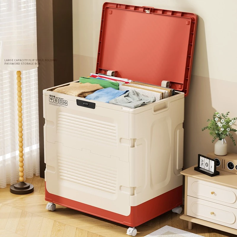 ‌Modern Storage Bins,Large Capacity FlipTop Organizer with Wheels,Foldable Lockable Closet Cabinet for Clothes Home Organization