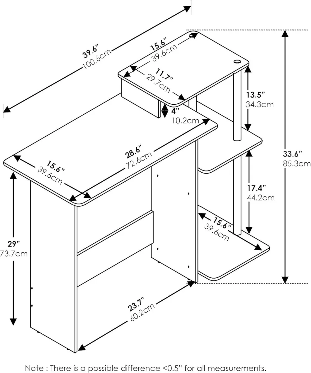 Efficient Gaming Desk with 3 Open Side Shelves, Laptop Computer Desk for Home Office, Study Room, Dorm