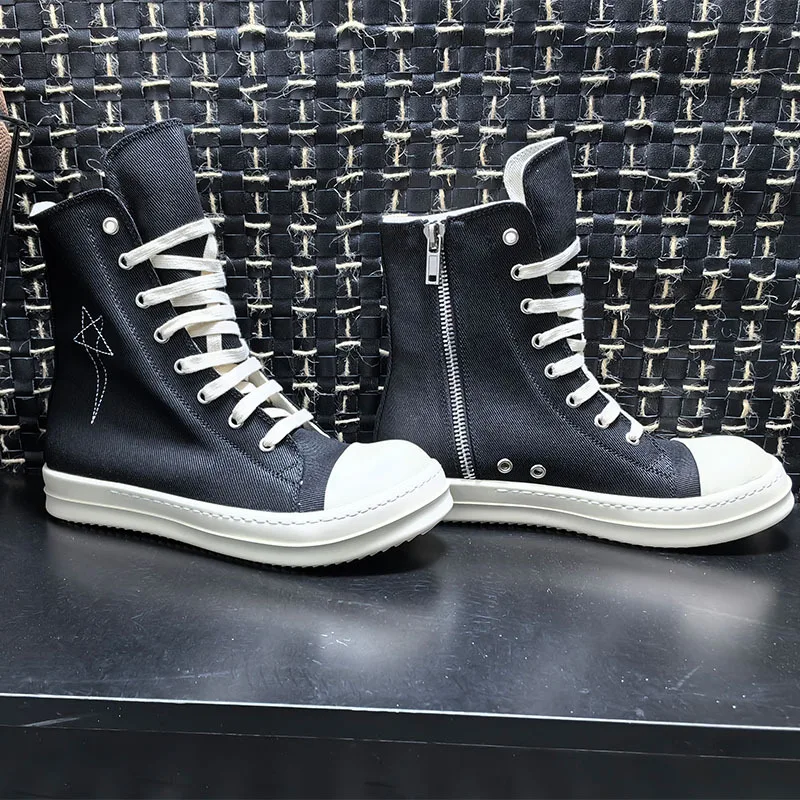 Sapatos de lona casual com zíper para homens e mulheres, alto ao tornozelo, preto, andando, skate, dance sneakers, marca de luxo, marca hip pop