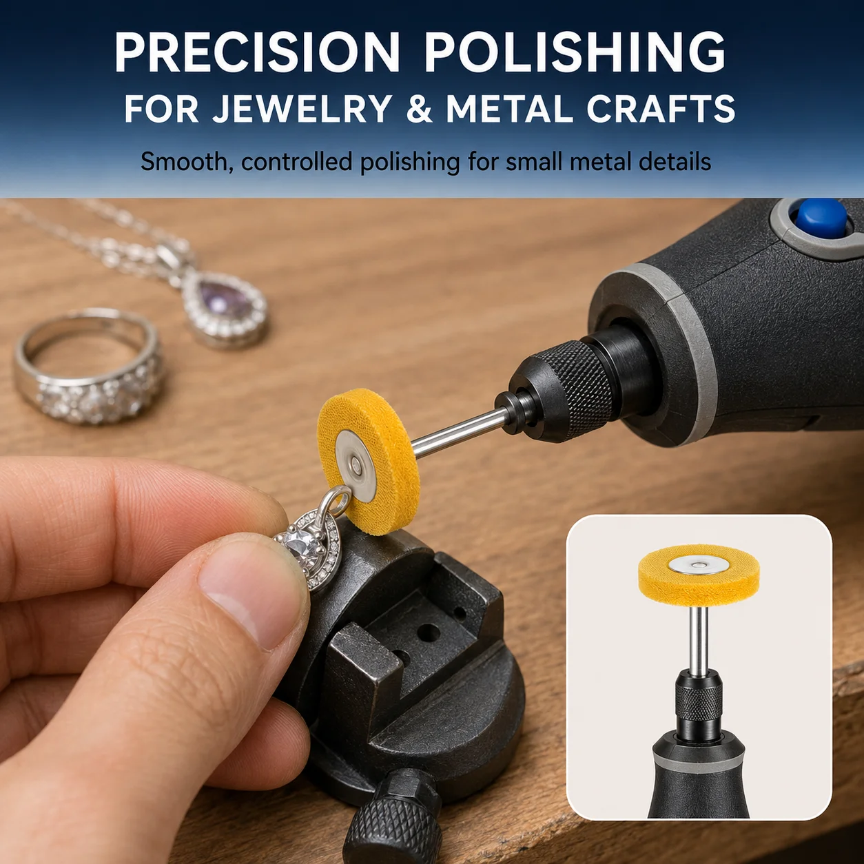 20PCS 1" Yellow Cloth Buffing Wheel Set, 3mm Shank Polishing Wheels for Dremel Rotary Tools, Watch Jewelry Metal view 6