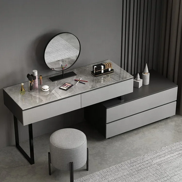 Nordic intrekbaar kaptafel make-up tafelset Eenvoud make-up kaptafel met spiegel Modern 1-delig paneel MDF Morden