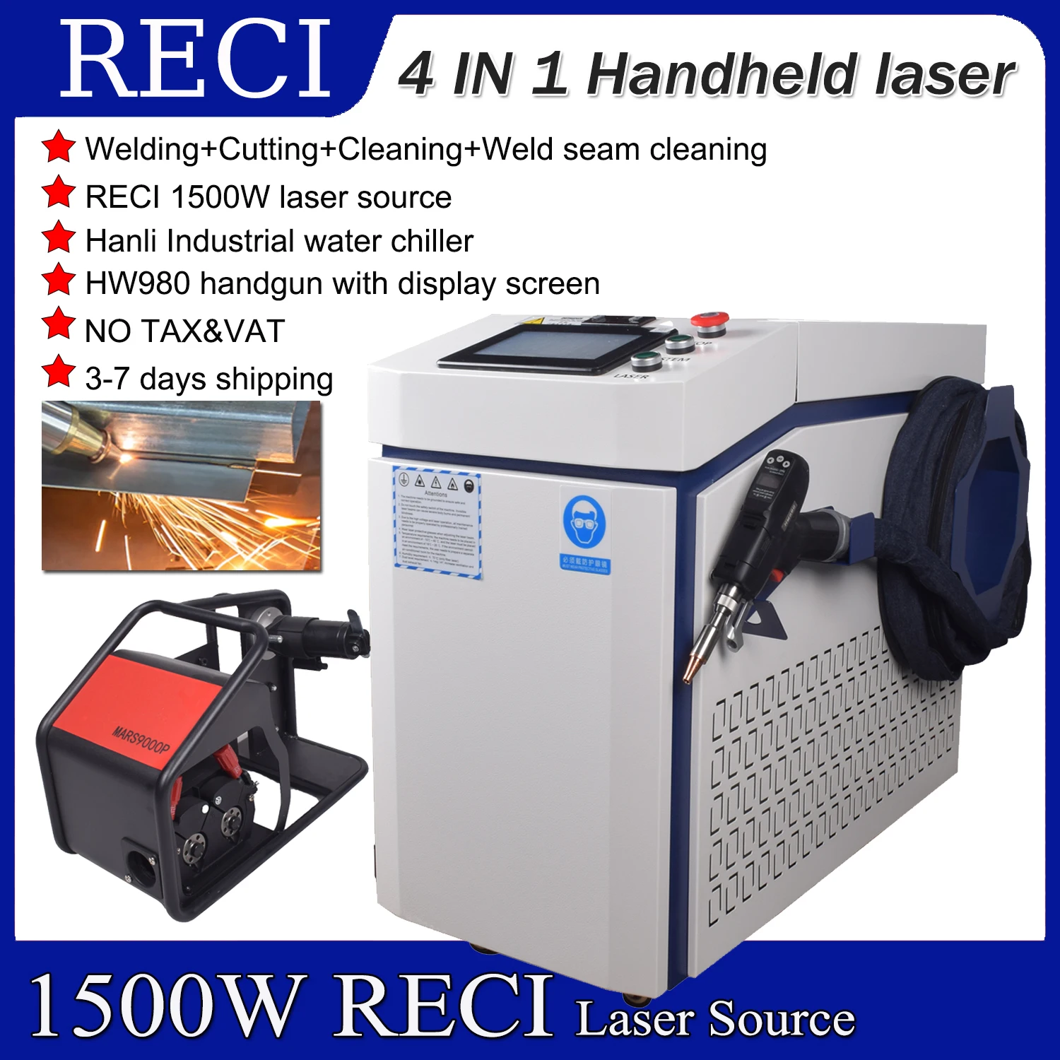 RECI Laser Handheld Fiber Laser Welding Cutting Machine 1500W laser Weld Seam Clean cleaning Machine S&A water chiller