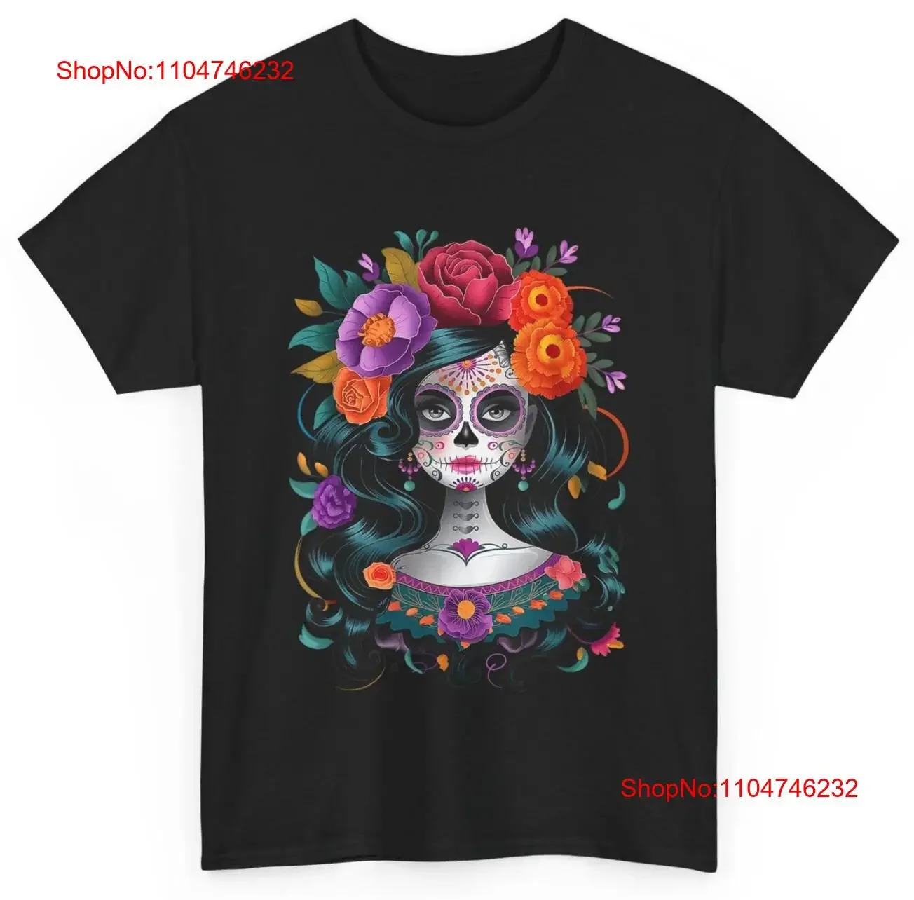 

De Los Muertos La Catrina Day of the Dead Women Sugar Skull T Shirt vintage Washed Soft Casual Breathable fashion Unisex