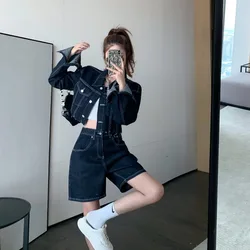 Costumes deux pièces pour femmes, nouvelle veste en jean courte, ensembles Y et pantalons fins pour femmes, mode fille chaude, automne 2023