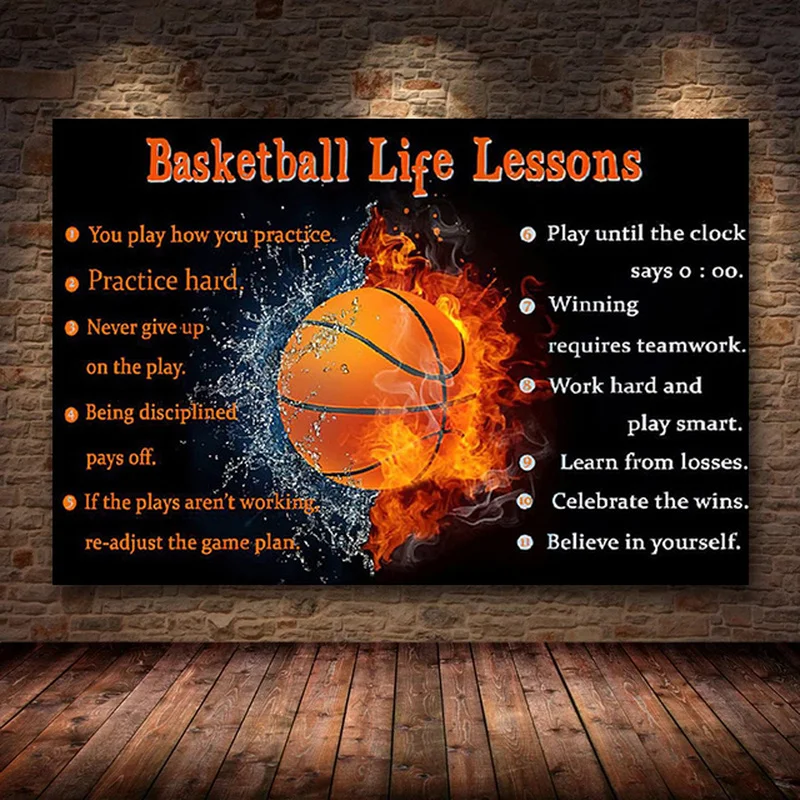 Positive Quotes Basketball Life Lessons Motivational Poster Print Wall Art Modern Inspirational Canvas Painting Gym Home Decor